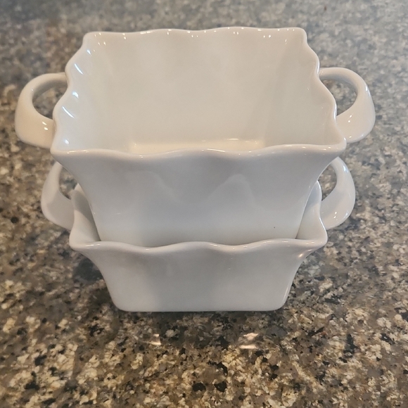 Cordon Bleu White Ceramic Square Bowls with Handles Set Of 2 - Picture 1 of 4